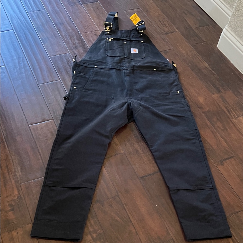Carhartt Black Bib Overalls with Gold Accents